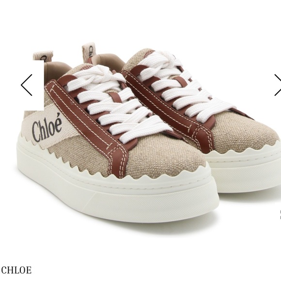 CHLOÉ Women's Lauren Logo Platform Sneakers in Beige Fabric/Brown US 9 /… - Picture 5 of 11